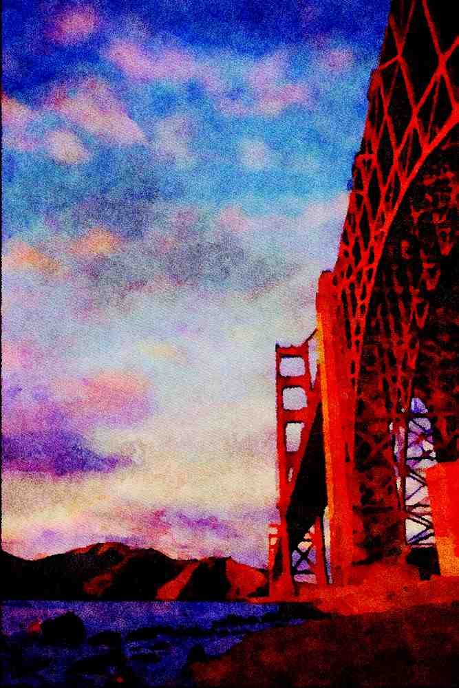 792030 Summer Sunset, Golden Gate Bridge, San Francisco, California, U.S.A. A4 Limited Edition Watercolour Print