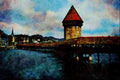 792037 Kapelbruke, Lucerne, Switzerland A4 Limited Edition Watercolour Print