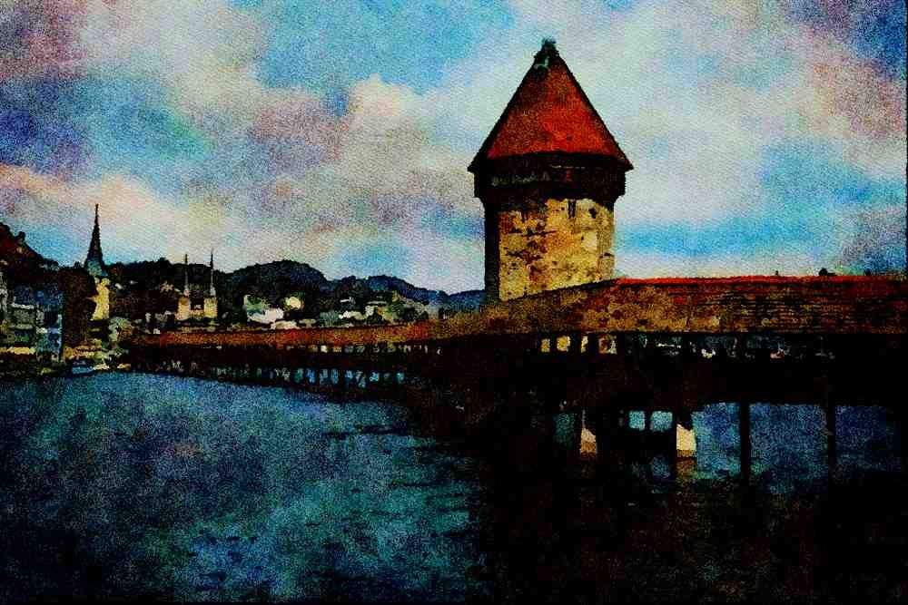 792037 Kapelbruke, Lucerne, Switzerland A4 Limited Edition Watercolour Print