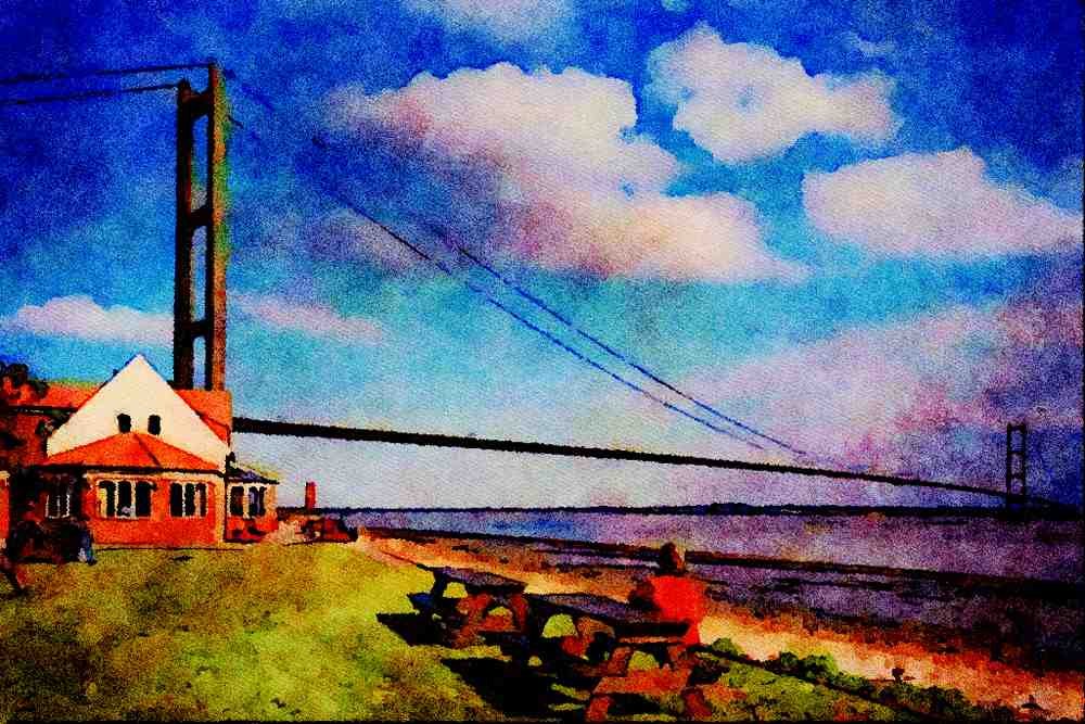 792043 Humber Bridge, From North Shore, U.K. A4 Limited Edition Watercolour Print