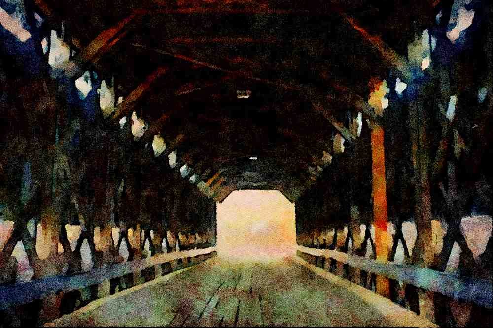 792048 Covered Bridge Interior, Quebec, Canada A4 Limited Edition Watercolour Print