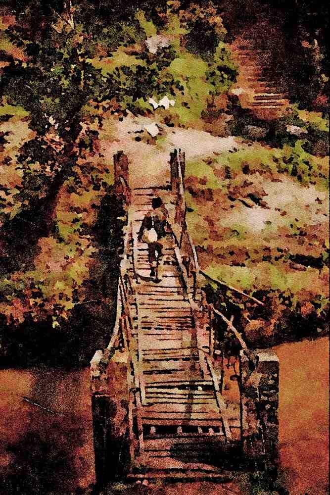 792054 Suspension Bridge, Bali, Indonesia A4 Limited Edition Watercolour Print