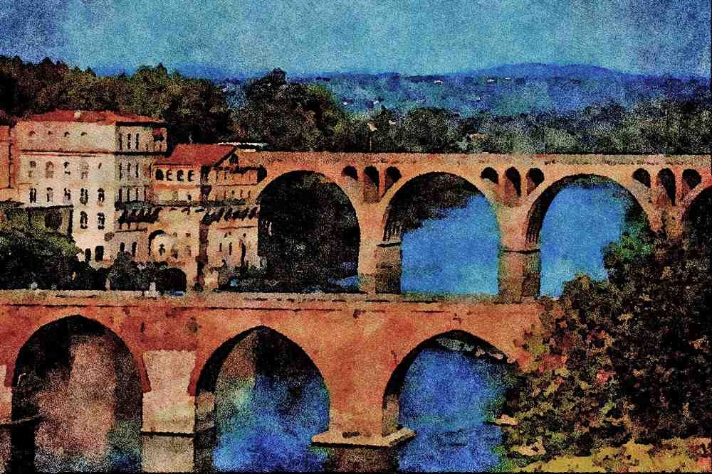 792062 View Of Buildings Across The River Tam, From Berber's Palace A4 Limited Edition Watercolour Print