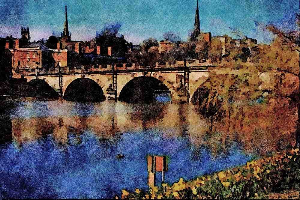 792068 The English Bridge Over The Severn, Shrewsbury, U.K. A4 Limited Edition Watercolour Print