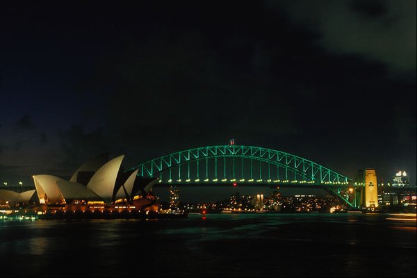 792078 Sydney Bridge And Opera House At Night, Australia A4 Photo Print