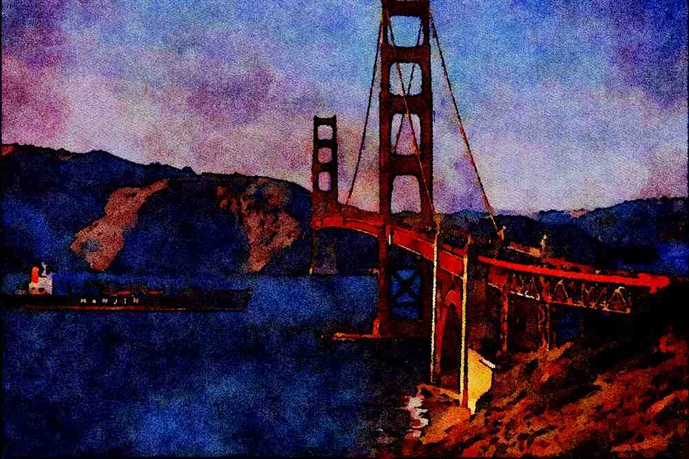792081 Golden Gate Bridge, San Francisco, California, U.S.A. A4 Limited Edition Watercolour Print