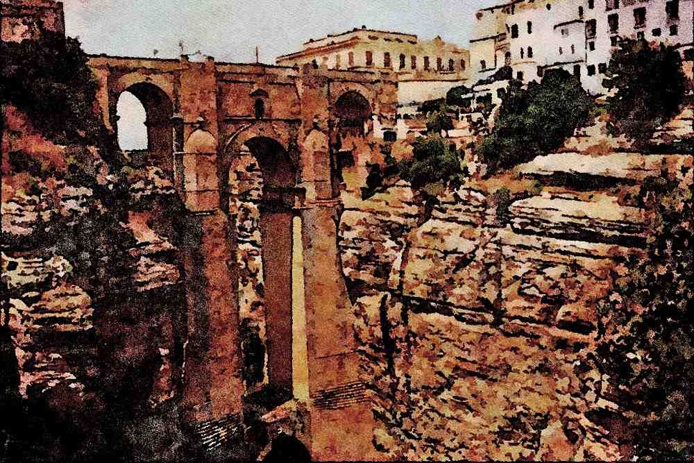 792088 Bridge To The Old Quarter, Ronda, Spain A4 Limited Edition Watercolour Print