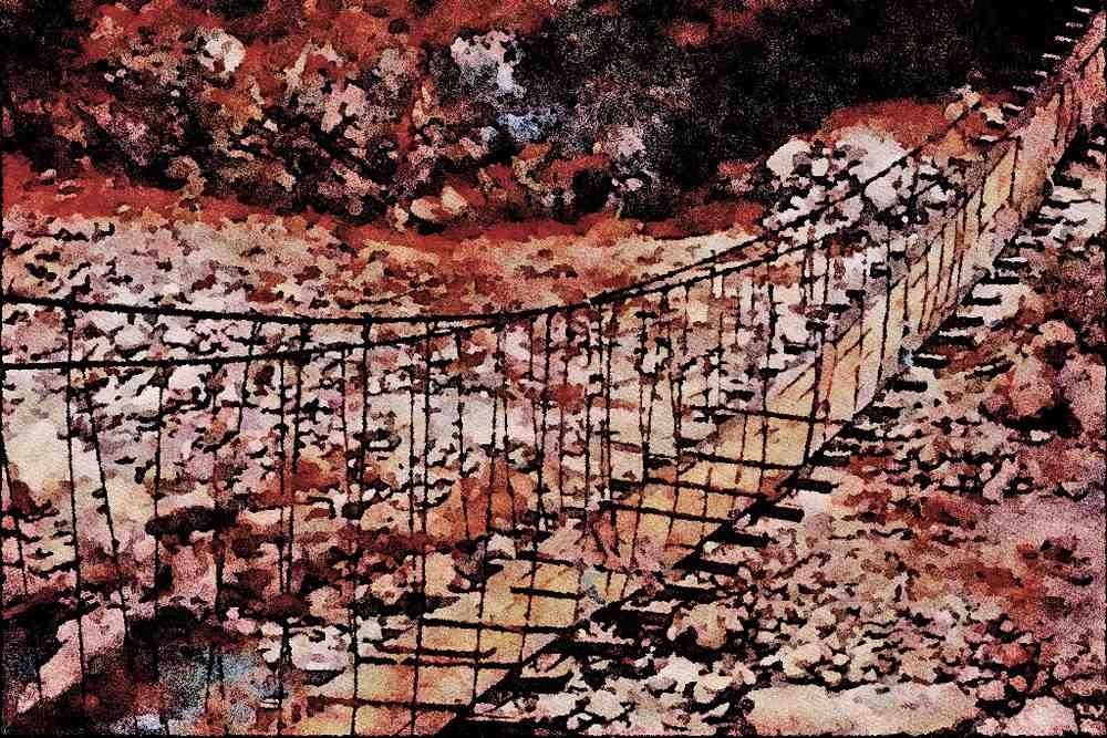 792096 Suspension Bridge Himalaya, Everest Region A4 Limited Edition Watercolour Print