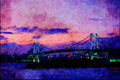792097 Rainbow Bridge Crossing Tokyo Bay, Japan A4 Limited Edition Watercolour Print