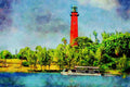 793016 Jupiter Lighthouse, Atlantic Intercostal Waterway, Jupiter, Florida, U.S.A. A4 Limited Edition Watercolour Print