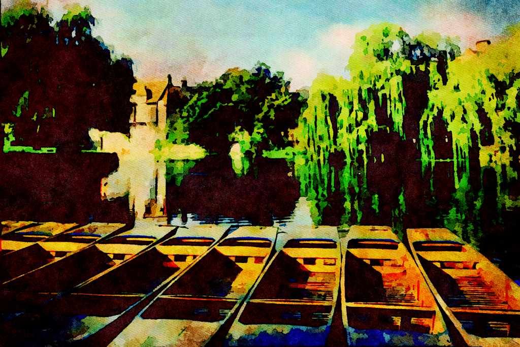 793026 Scudamore's Boatyard, Cambridge, U.K. A4 Limited Edition Watercolour Print
