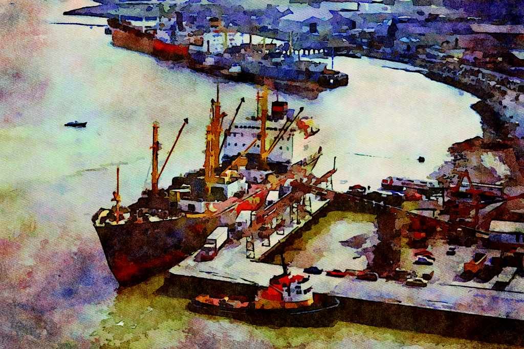 793028 Foynes Harbor Company, Limerick, Ireland A4 Limited Edition Watercolour Print