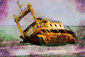793042 Shipwreck, Ramatou Beach, Lome, Togo A4 Limited Edition Watercolour Print