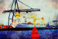 793043 Container Terminal At Southampton, U.K. A4 Limited Edition Watercolour Print