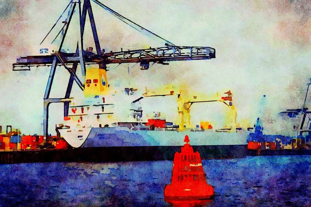 793043 Container Terminal At Southampton, U.K. A4 Limited Edition Watercolour Print