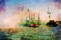 793045 Firewater Sprays, Being Tested At The BP Hamble Oil Terminal A4 Limited Edition Watercolour Print