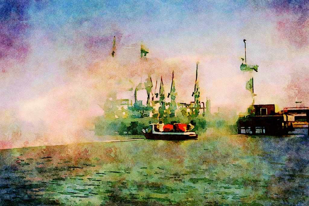 793045 Firewater Sprays, Being Tested At The BP Hamble Oil Terminal A4 Limited Edition Watercolour Print