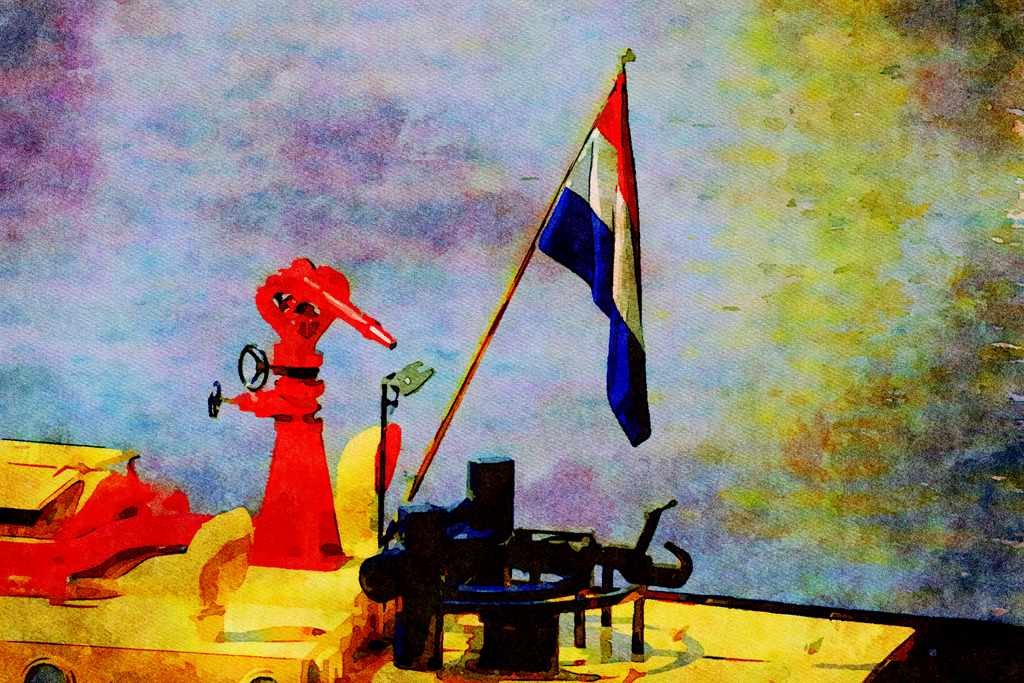 793060 Port Authority Fireboat, Rotterdam, Netherlands A4 Limited Edition Watercolour Print