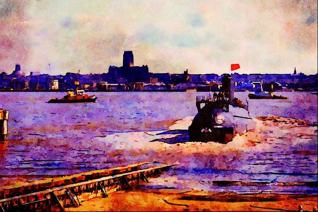 793073 Launch Of Unicorn, Cammell Laird, U.K. A4 Limited Edition Watercolour Print