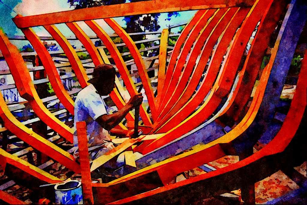 793078 Boat Building, Barbados A4 Limited Edition Watercolour Print
