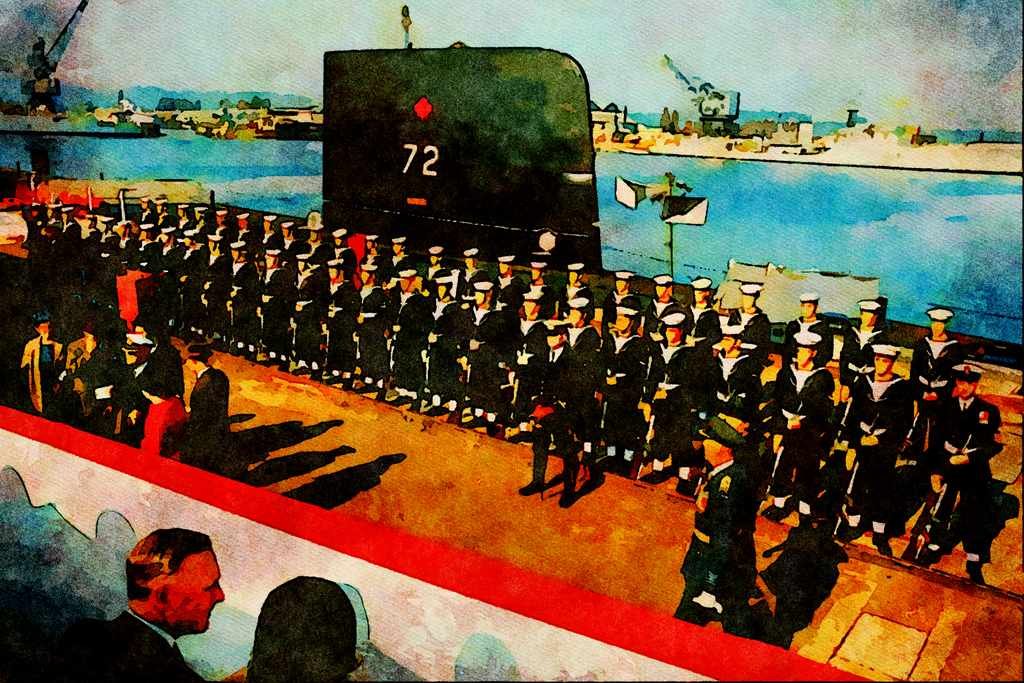 793080 Canada's Newly Christened Sub, Chatham, England A4 Limited Edition Watercolour Print