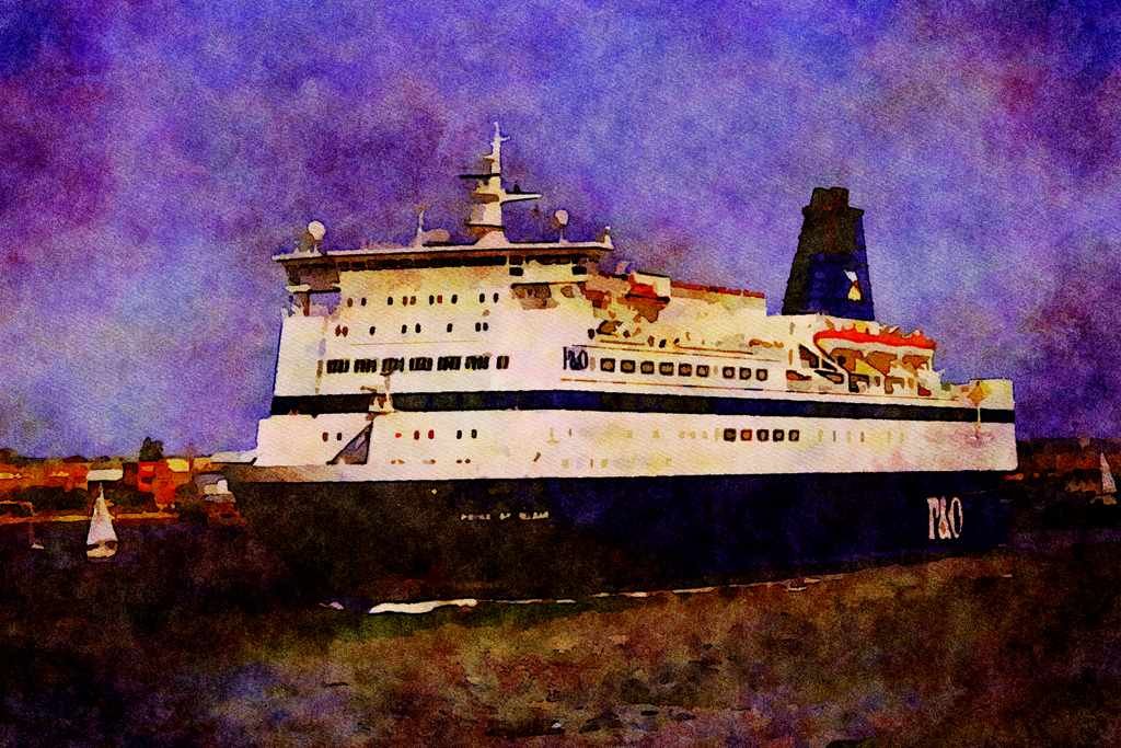 793086 P & O European Ferries _Pride Of Bilbao_ Leaving Portsmouth Harbor, U.K. A4 Limited Edition Watercolour Print