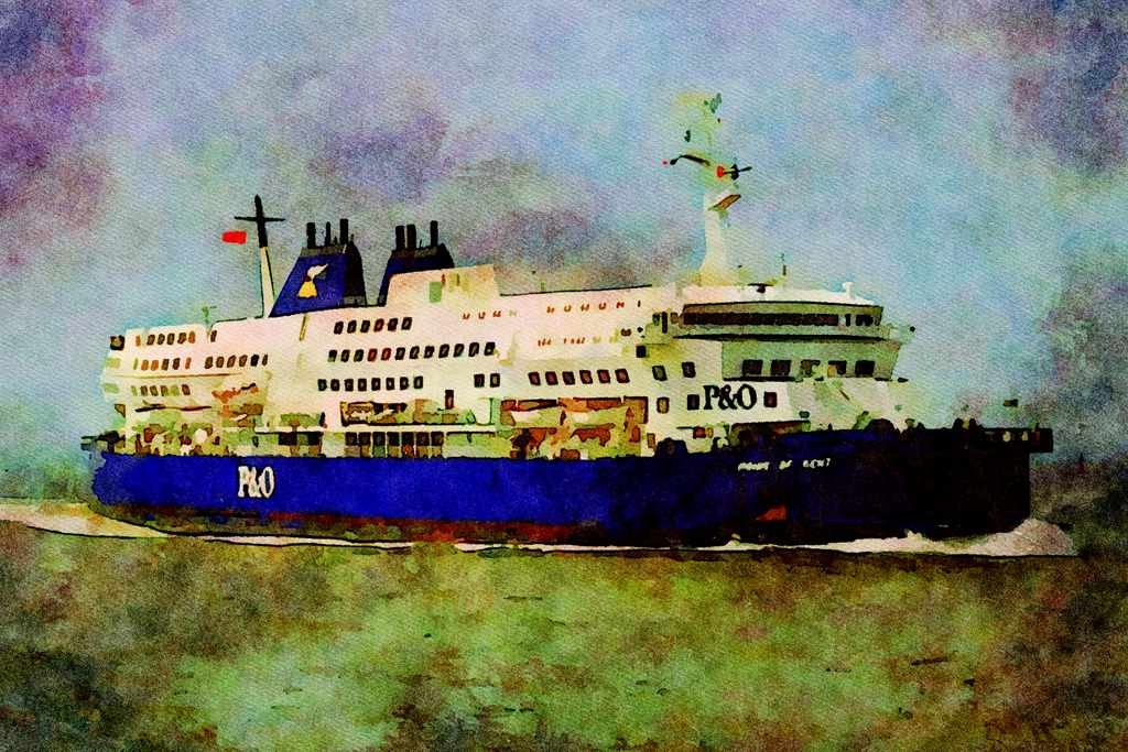 793088 P & O Ferry, Newly Stretched Entering Port De Calais, France A4 Limited Edition Watercolour Print