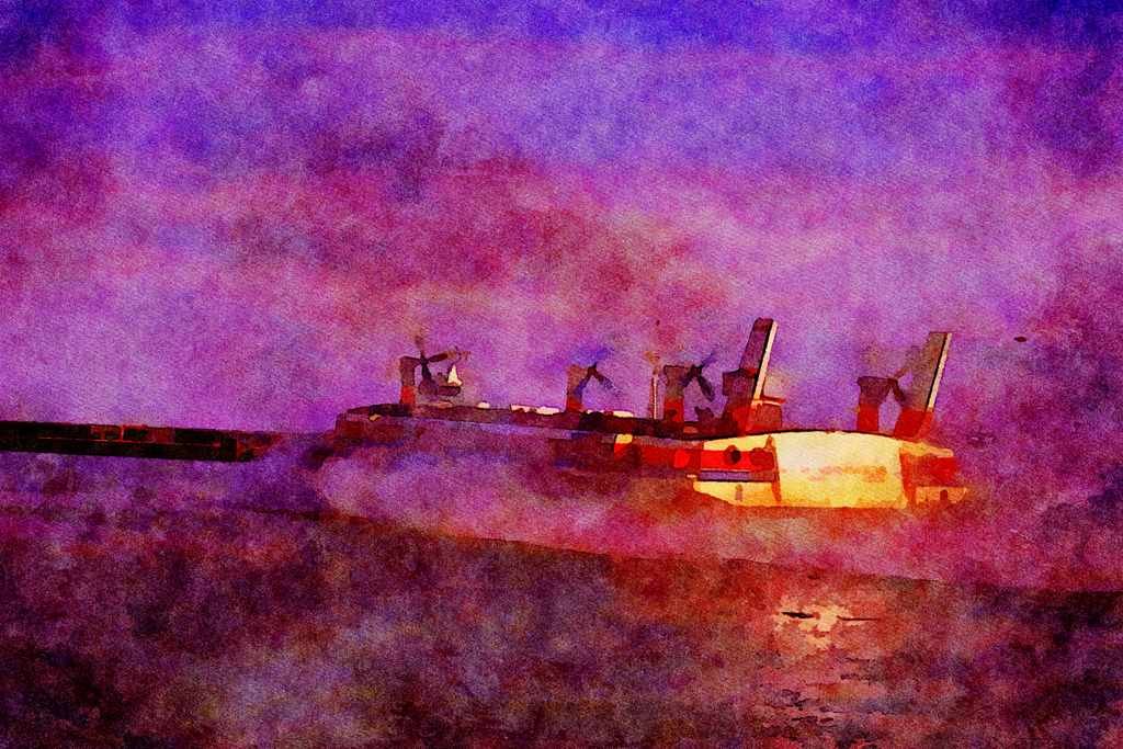 793091 _The Princess Margaret_ Leaving Dover Hoverport Bound For Calais A4 Limited Edition Watercolour Print