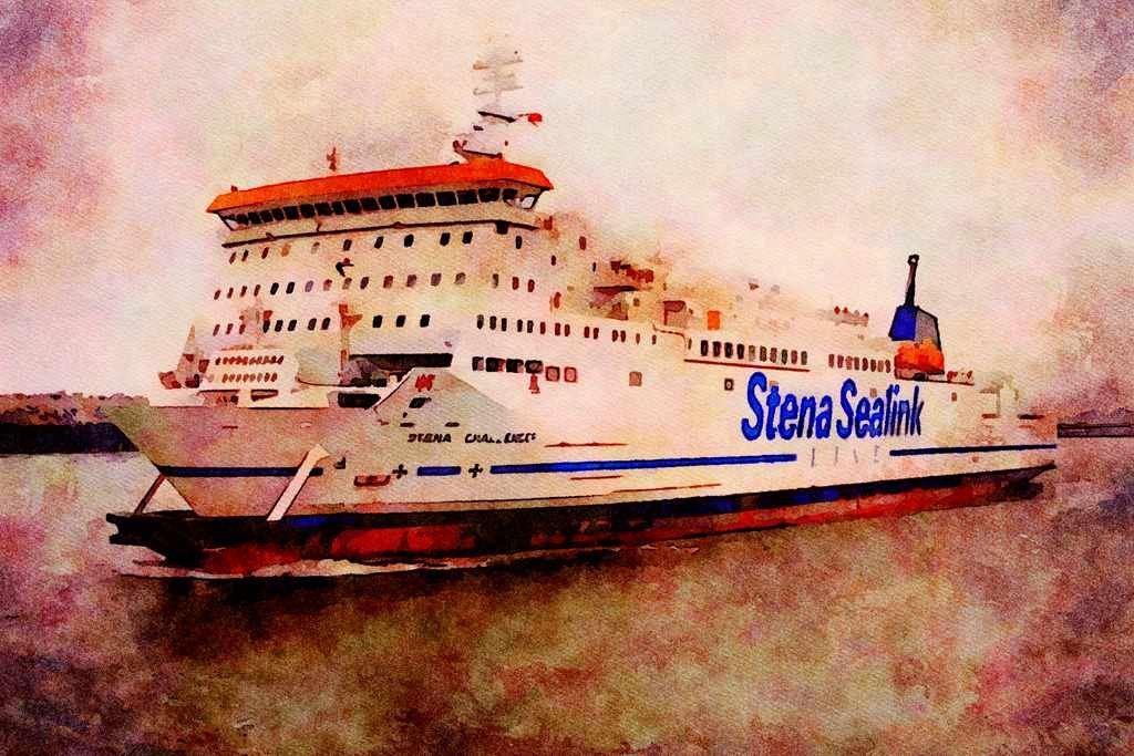 793093 Stena Sealink's _Stena Challenger_ Leaving Calais A4 Limited Edition Watercolour Print