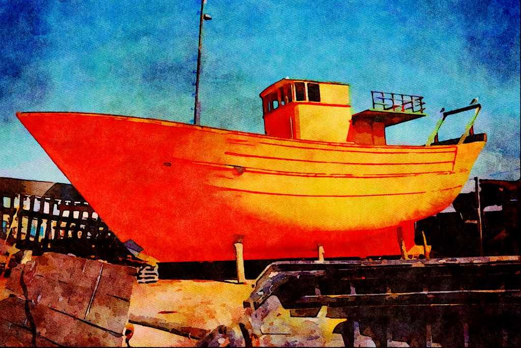 794006 Boat Building On The Coast A4 Limited Edition Watercolour Print
