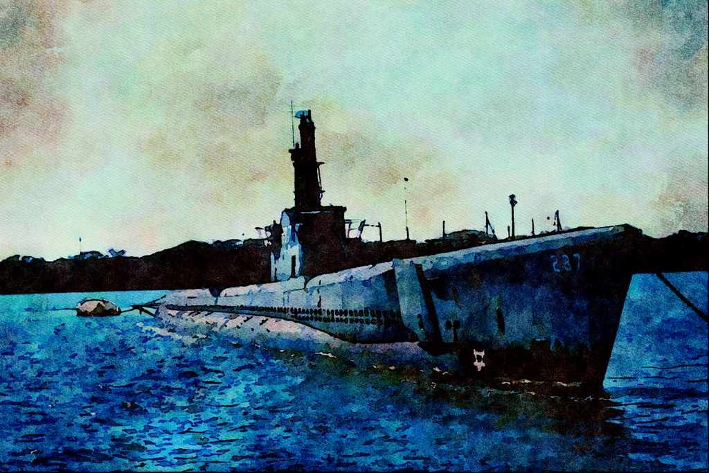 794014 Fleet Submarine From World War Ll, Honolulu, Hawaii, U.S.A. A4 Limited Edition Watercolour Print