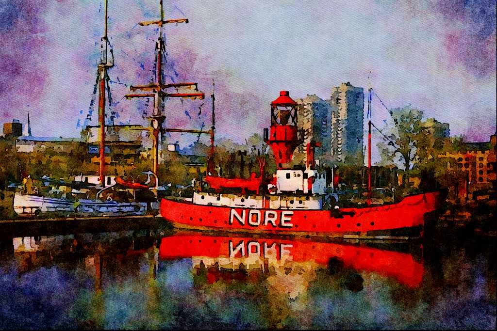 794021 Nore Lightship, St. Kathrines Dock, London, England A4 Limited Edition Watercolour Print