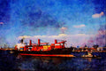 794037 Container Ship, Antwerp Port, Belgium A4 Limited Edition Watercolour Print