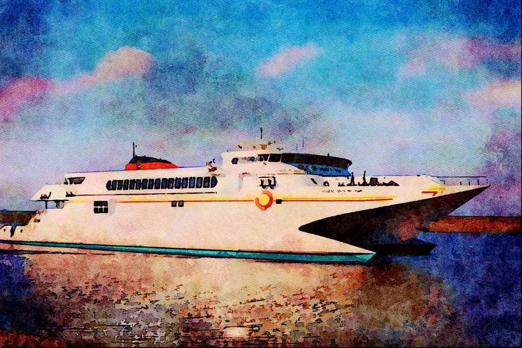 794040 Seacat Ferry Entering Harbor A4 Limited Edition Watercolour Print