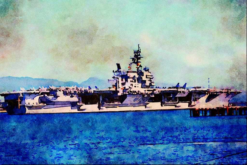 794056 CV 64 Constellation At Pearl Harbor, U.S.A. A4 Limited Edition Watercolour Print
