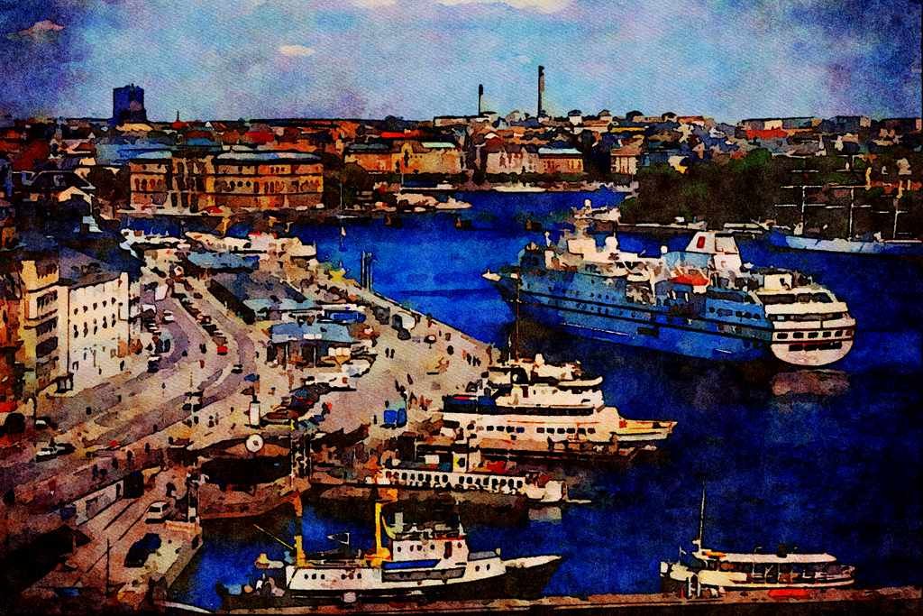 794066 Skeppsbron, Stockholm, Sweden A4 Limited Edition Watercolour Print
