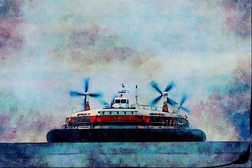 794067 Hoverspeed, English Channel Ferry A4 Limited Edition Watercolour Print