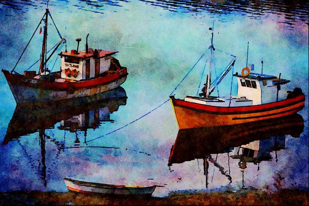 794073 Fishing Boats, Angelmo, Chile A4 Limited Edition Watercolour Print