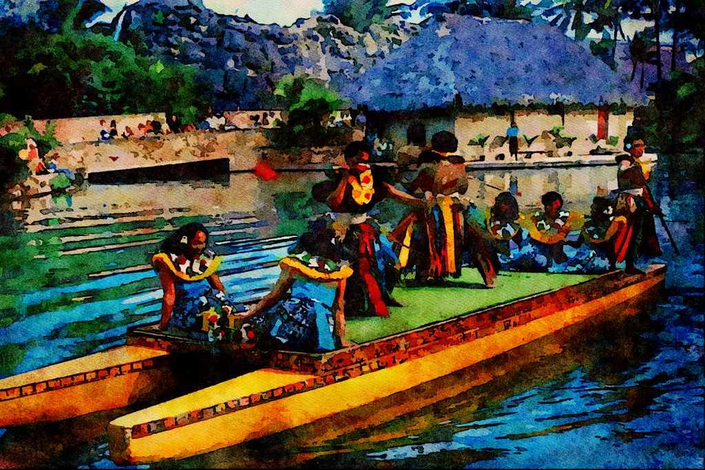 794075 Traditional Hawaiian Dancers A4 Limited Edition Watercolour Print