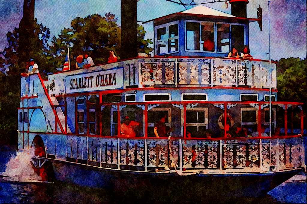 794081 Paddle Riverboat _Scarlett O'Hara_ A4 Limited Edition Watercolour Print