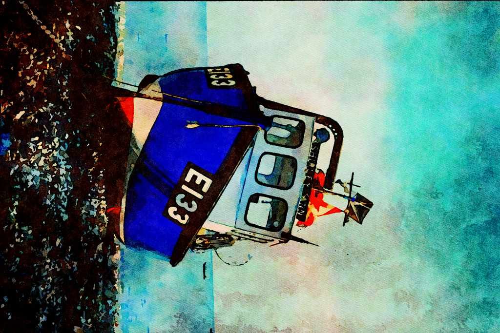 795000 Fishing Boat Beached At Pier A4 Limited Edition Watercolour Print