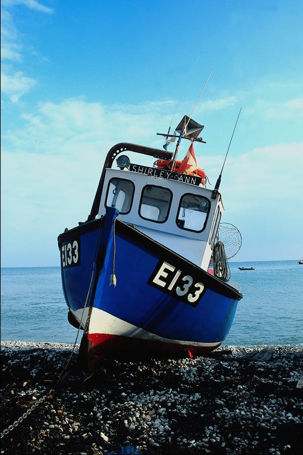 795000 Fishing Boat Beached At Pier A4 Photo Print