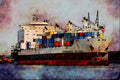 795002 Container Ship Arriving At Tilbury Docks, England A4 Limited Edition Watercolour Print
