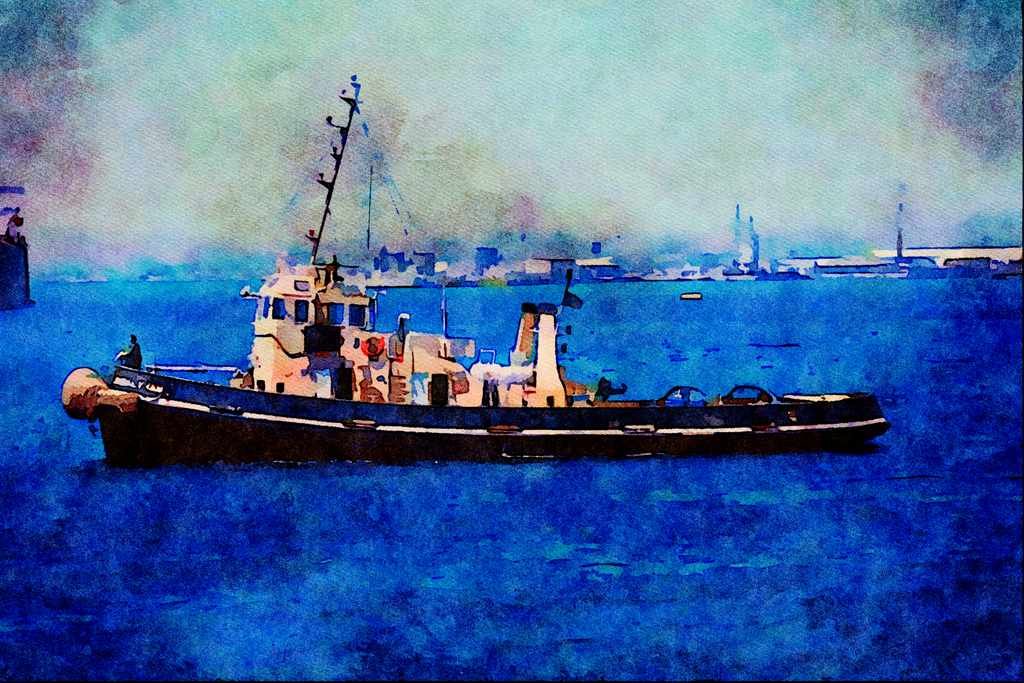 795003 _Sealyham_ Tug Boat, Gibraltar Harbor, U.K. A4 Limited Edition Watercolour Print