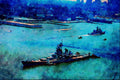 795009 Modern Battleship, _USS Wisconsin_, New York, U.S.A. A4 Limited Edition Watercolour Print