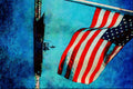 795015 _USS Constellation_ Framed By Flag, San Diego Naval Base, California, U.S.A. A4 Limited Edition Watercolour Print