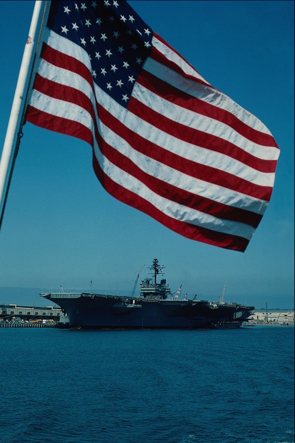 795015 USS Constellation Framed By Flag, San Diego Naval Base, California, U.S.A. A4 Photo Print