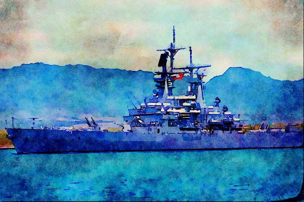 795020 CGN 41 _USS Arkansas_, Nuclear Powered Cruiser A4 Limited Edition Watercolour Print