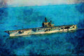 795023 _USS KittyHawk_ CV 63 Home ported At San Diego, California, U.S.A. A4 Limited Edition Watercolour Print