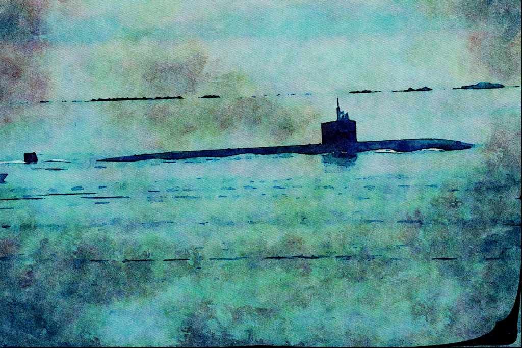 795026 SSN 713 _Houston_, Nuclear Powered Attack Sub, San Diego, California, U.S.A. A4 Limited Edition Watercolour Print